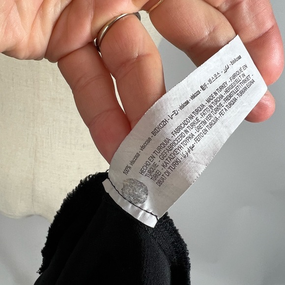 ZARA Satin Side Tie Triangle V-Neck Black Top Womens Small - Picture 7 of 7